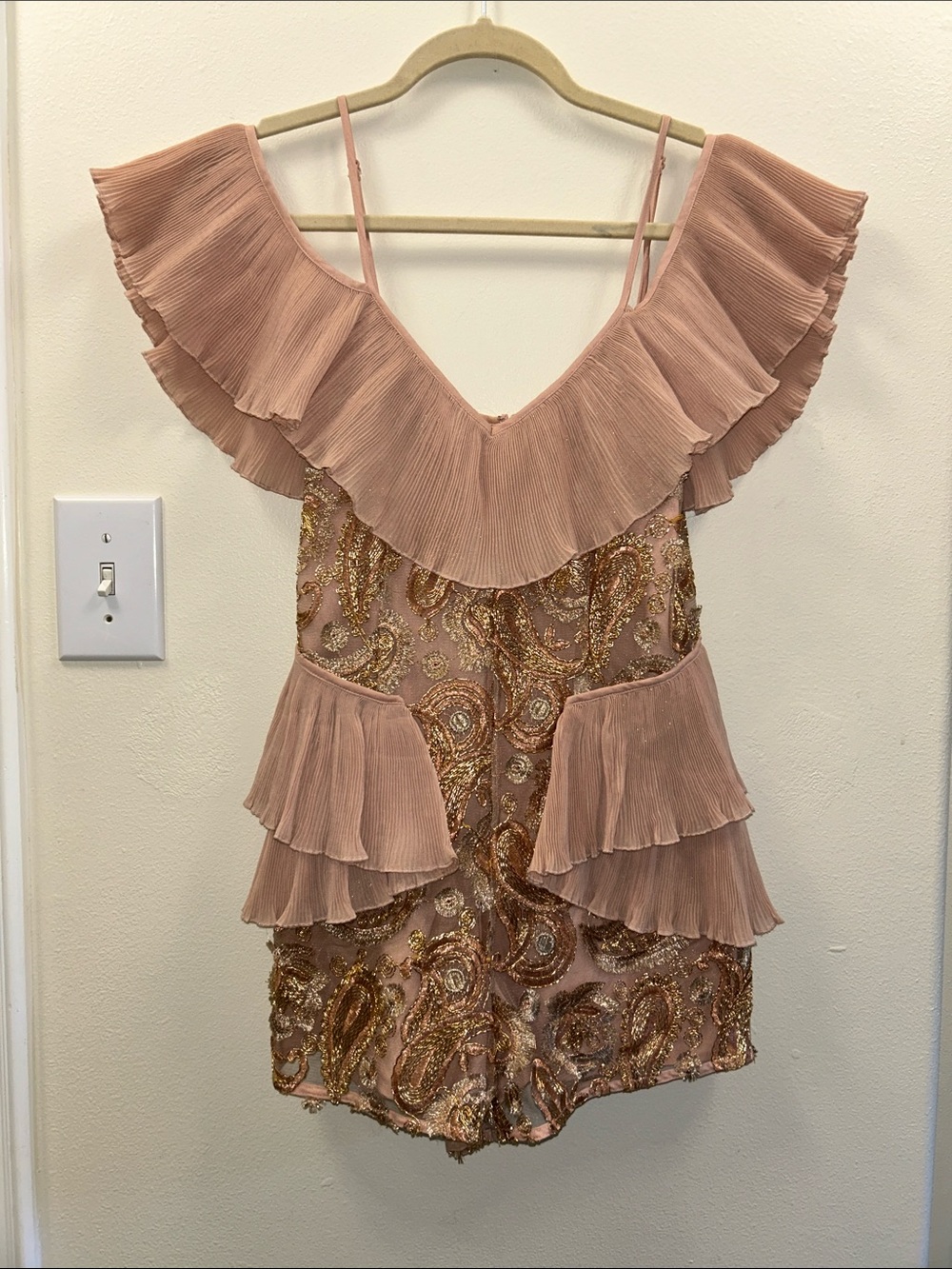 Alice McCall Blush Pink Embellished Ruffle Romper
